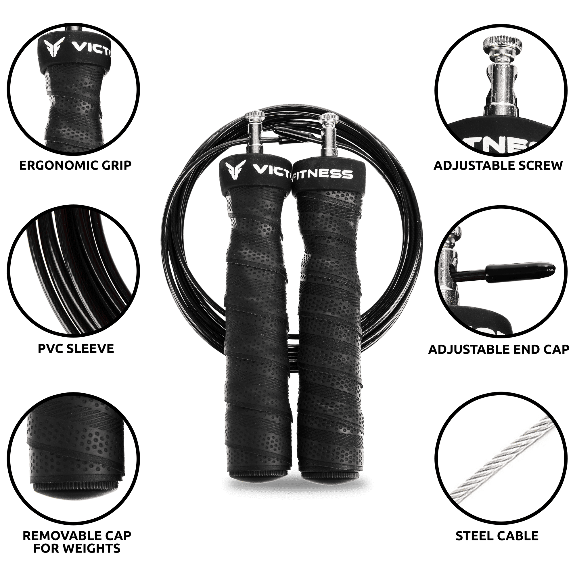 Adjustable Speed Jump Rope with Non Slip Handles Victor Fitness