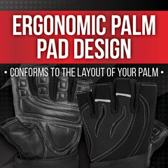 Series-2 Fingerless Leather Men's Weightlifting Gloves with Full Palm Protection and Velcro Wrist Strap