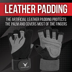 Series-3 Gray Men's Fingerless Artificial Leather Weightlifting Gloves with Velcro Wrist Strap