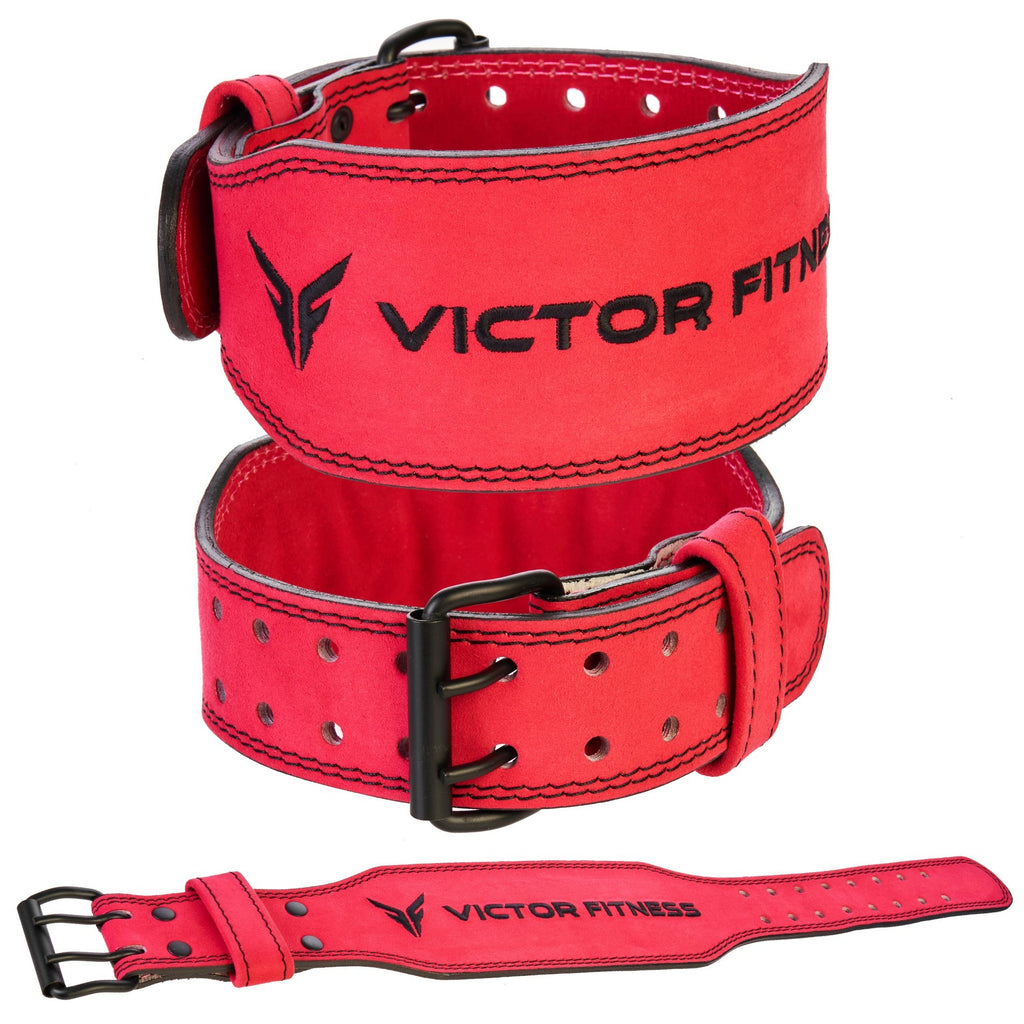Top-Grain Leather 7mm Thick 4" Wide to 2.5" Taper Dual Prong Pink Women's Weightlifting Belt made with Vegetable Tanned Leather