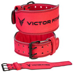 Top-Grain Leather 7mm Thick 4" Wide to 2.5" Taper Dual Prong Pink Women's Weightlifting Belt made with Vegetable Tanned Leather