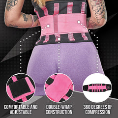 Premium Pink Back Support Belt with Adjustable Velcro Straps