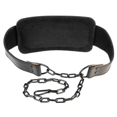 Top-Grain Leather 7mm Thick Dip Belt with Heavy-Duty Steal Chain and 18" Powerlifting Wrist Wraps