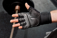 Series-2 Fingerless Leather Men's Weightlifting Gloves with Full Palm Protection and Velcro Wrist Strap