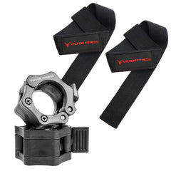 24" Weightlifting Wrist Straps with Black 2” Olympic Barbell Clamps