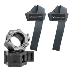 24" Weightlifting Wrist Straps with Black 2” Olympic Barbell Clamps