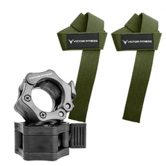 24" Weightlifting Wrist Straps with Black 2” Olympic Barbell Clamps
