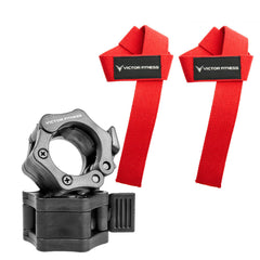 24" Weightlifting Wrist Straps with Black 2” Olympic Barbell Clamps