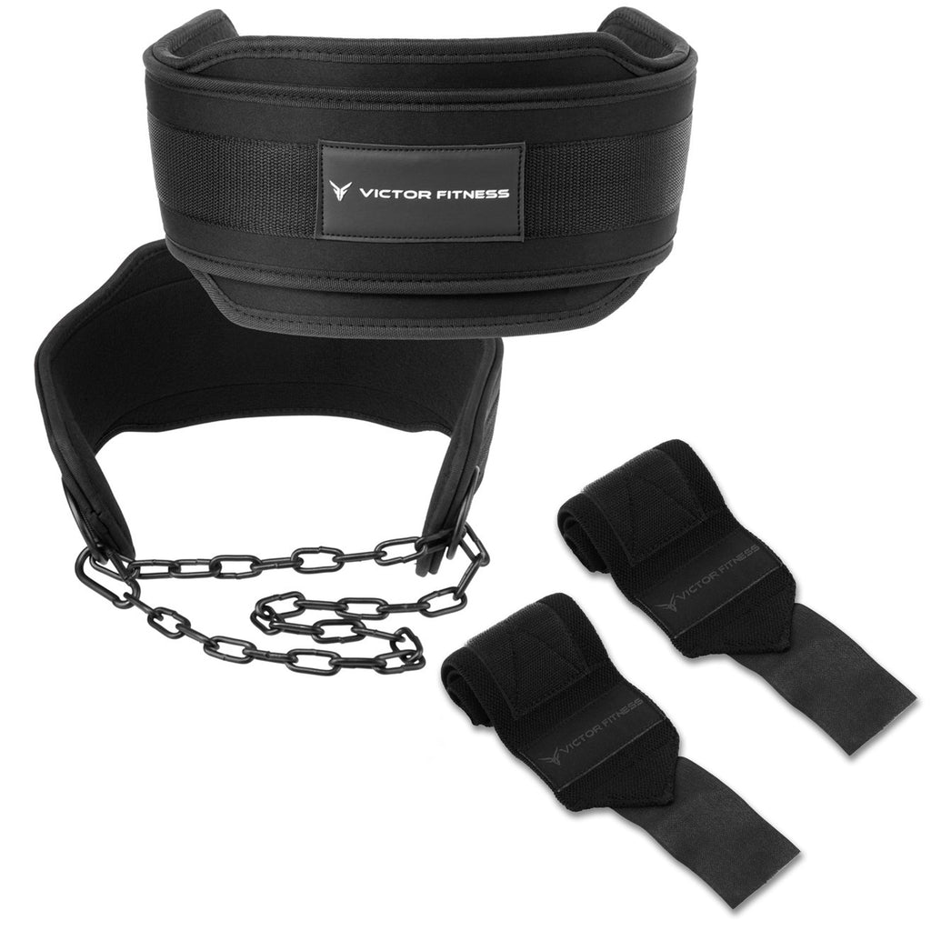 Neoprene Double Layer Universal Dip Belt with Heavy-Duty Steal Chain and 18" Powerlifting Wrist Wraps