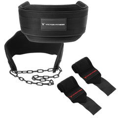 Neoprene Double Layer Universal Dip Belt with Heavy-Duty Steal Chain and 18" Powerlifting Wrist Wraps