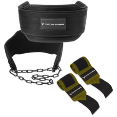 Neoprene Double Layer Universal Dip Belt with Heavy-Duty Steal Chain and 18" Powerlifting Wrist Wraps