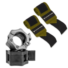 18" Powerlifting Wrist Wraps with 2” Olympic Quick Release Barbell Clamps with Locking Collar