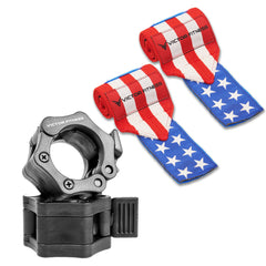 18" Powerlifting Wrist Wraps with 2” Olympic Quick Release Barbell Clamps with Locking Collar