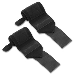 18" Powerlifting Wrist Wraps with Thumb Loops with Black 2” Olympic Barbell Clamps