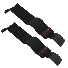 18" Powerlifting Wrist Wraps with Thumb Loops with Black 2” Olympic Barbell Clamps