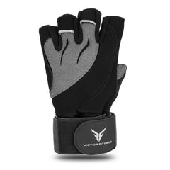 Series-3 Gray Men's Fingerless Artificial Leather Weightlifting Gloves with Velcro Wrist Strap