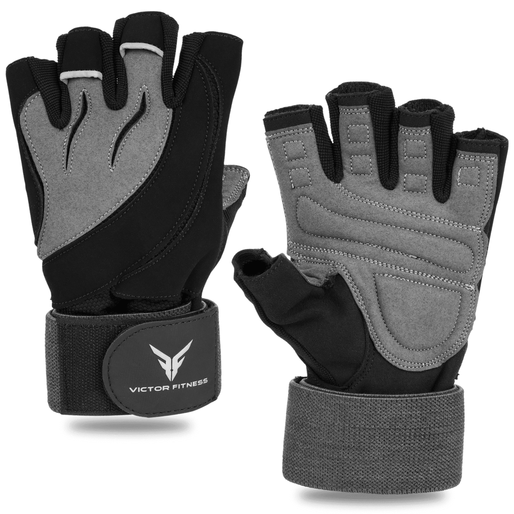 Series-3 Gray Men's Fingerless Artificial Leather Weightlifting Gloves with Velcro Wrist Strap