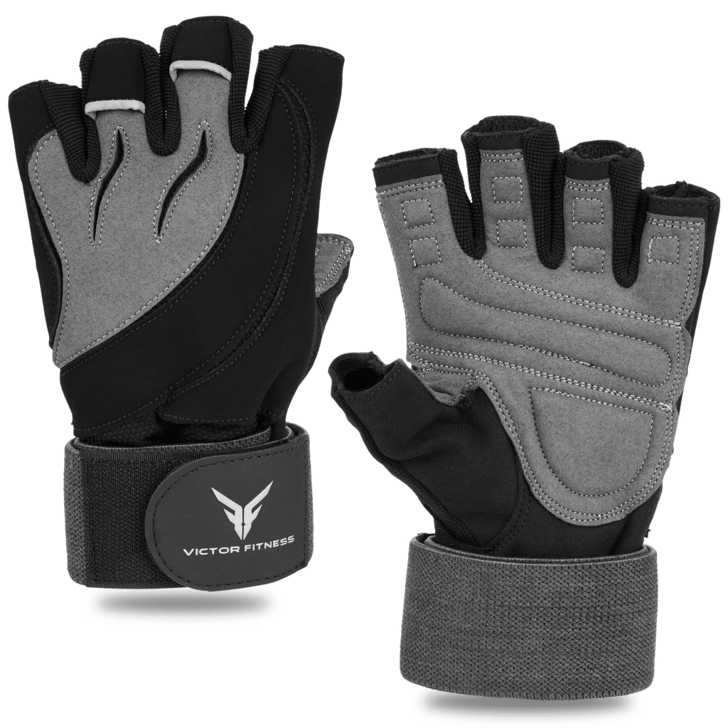 Series 3 Gray Men s Fingerless Artificial Leather Weightlifting Gloves Victor Fitness