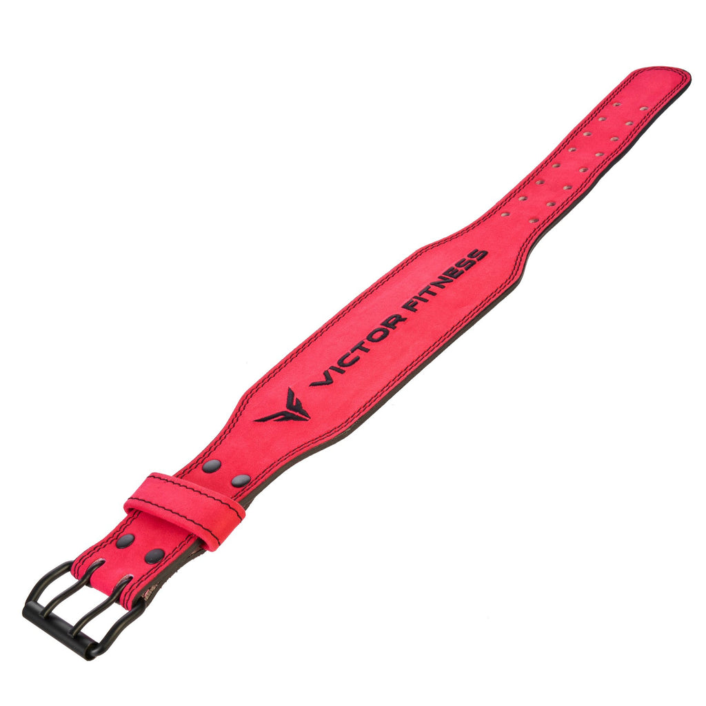 100% Top-Grain Leather Tapered Pink Weightlifting Belt with Squat Pad and Barbell Clamps