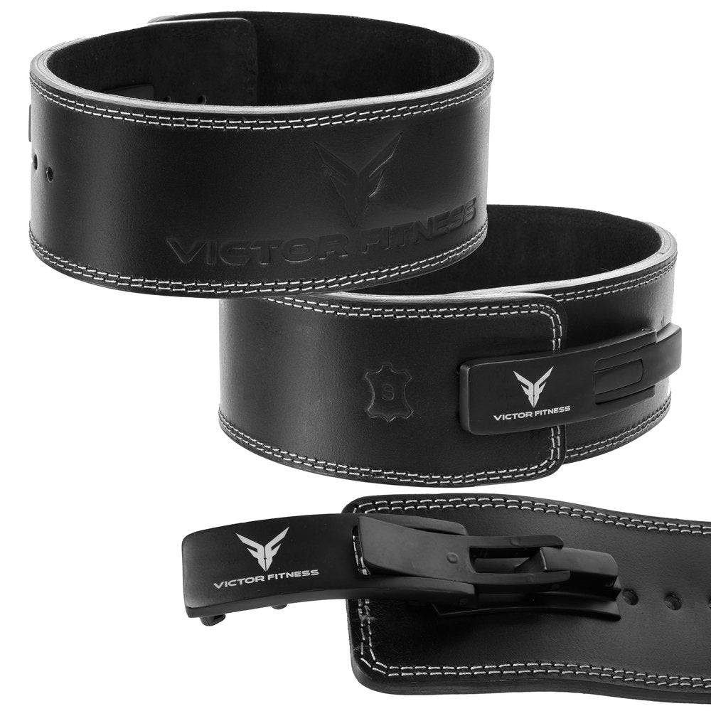 Top-Grain Leather Quick Adjustable Metal Lever Powerlifting Belt with 24" Padded Weightlifting Wrist Straps with X-Grip