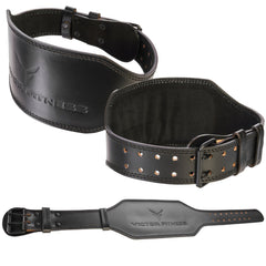 Top-Grain Leather Tapered Heavy-Duty Dual Prong Weightlifting Belt with 24" Padded Weightlifting Wrist Straps with X-Grip