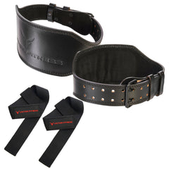 100% Top-Grain Leather Tapered Heavy-Duty Weightlifting Belt with 24" Weightlifting Wrist Straps