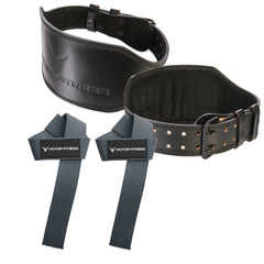 100% Top-Grain Leather Tapered Heavy-Duty Weightlifting Belt with 24" Weightlifting Wrist Straps