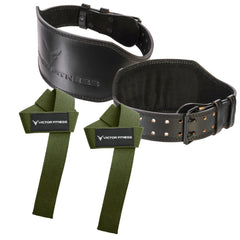 100% Top-Grain Leather Tapered Heavy-Duty Weightlifting Belt with 24" Weightlifting Wrist Straps