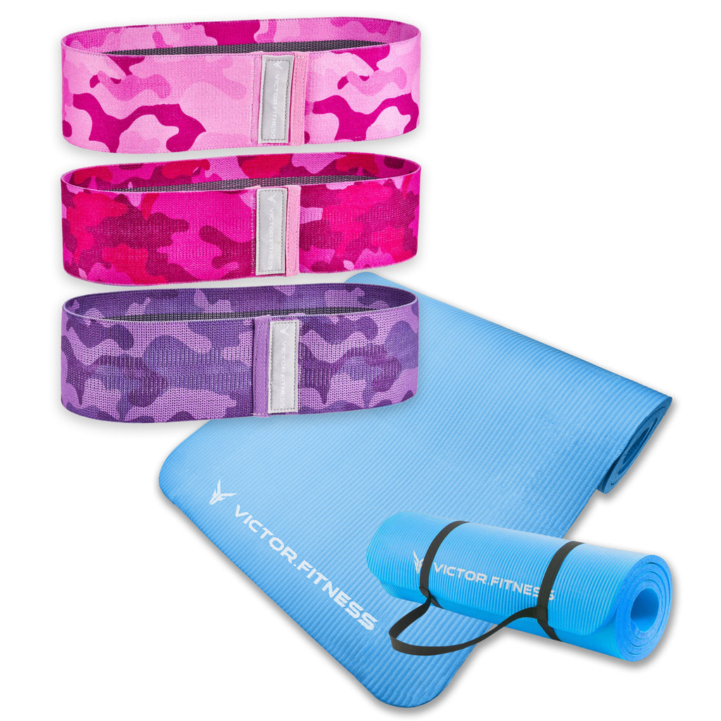 Thick Anti-Slip Exercise Yoga Mat with Non-Slip Fabric Booty Bands