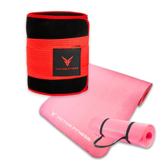 Thick Anti-Slip Exercise Yoga Mat with Carrying Strap with Premium Neoprene Waist Trainer Belt with Adjustable Velcro Straps